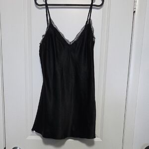 Victoria's Secret Black Satin Lace-Trim Slip